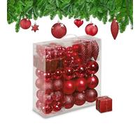 Relaxdays Set de 110 bolas de árbol de Navidad rojo,plata