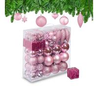 Relaxdays Set 110 Bolas Árbol Navidad, Decoración Navideña Plástico, Adornos Colgantes, Espumillones, Rosa