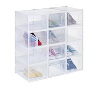 Relaxdays 12 cajas zapatos apilables medianas blanco,transparente