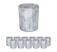 Relaxdays Set 12 Portavelas Vidrio, Efecto Mármol, Vasos Porta Velas Cristal, 8,5 x 7 cm, Decoración Centro Mesa, Gris