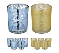 Relaxdays Set 12 Portavelas Vidrio, Vasos Porta Velas Cristal, 2 Colores, 8,5x7, Decoración Centro Mesa, Dorado/Plateado