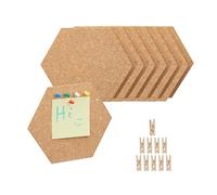 Relaxdays Set 14 Tableros de Corcho Hexagonales, Pizarras Anuncios Oficina, Chinchetas y Pinzas, 17,5x20x0,5 cm, Natural