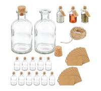 Relaxdays Botellitas de cristal 125 ml con corcho marrón claro,transparente