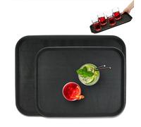 Relaxdays Set 2 Bandejas Bar, Superficie Antideslizante, Plato Rectangular Servir Bebidas, 46x35 cm y 56x41 cm, Negro