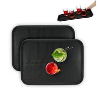 Relaxdays Set 2 Bandejas Bar, Superficie Antideslizante, Plato Rectangular Servir, Bebidas, Gastronomía, 56x41 cm, Negro