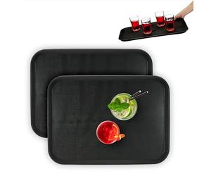 Relaxdays Set 2 Bandejas Bar, Superficie Antideslizante, Plato Rectangular Servir, Bebidas, Gastronomía, 56x41 cm, Negro
