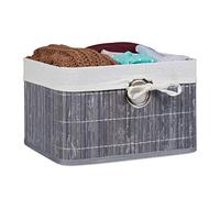 Relaxdays Set 2 Cajas Almacenaje con Forro Textil, Cesta Bambú sin Tapa, Rectangular, Accesorio Decorativo, 20x31x31 cm, Gris