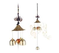 Relaxdays Set 2 Carillones Viento, Juego Campanas Metal Jardín, Interior y Exterior, Colgante, Feng Shui, Dorado/Negro