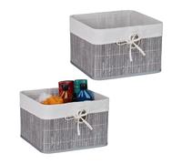 Relaxdays Juego de cestas de almacenaje de bambú crema,plata,gris