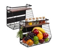 Relaxdays Cesta frutera magnética de pared 2 uds marrón oscuro,negro