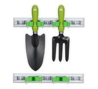Relaxdays Set 2 Colgadores Escobas Pared, Soportes para Colgar Herramientas con Ganchos, Aluminio, Plateado/Verde