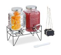 Relaxdays Set de 2 dispensadores de bebidas 4 L negro,plata,transparente