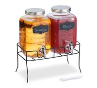 Relaxdays Set de 2 dispensadores de bebidas 4 L negro,plata,transparente