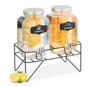 Relaxdays Set de 2 dispensadores de bebidas 4 L negro,plata,transparente