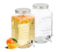 Relaxdays Set 2 Dispensadores Bebidas, Recipiente Zumos 3,5 L, Grifo y Tapa, Cristal y Plástico, Surtidor, Transparente