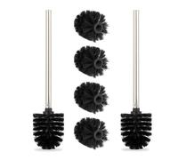 Relaxdays Set 2 escobillas baño con 4 cabezales negro,plata