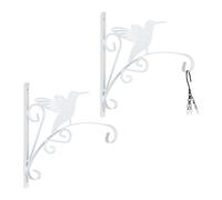 Relaxdays Set 2 ganchos macetas blancos colibrí blanco
