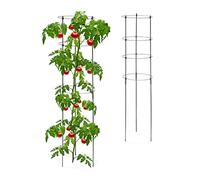 Relaxdays Set 2 Jaulas Plantas Trepadoras con 4 Anillos, Soporte Tomatera Metal y Plástico, Tutores Jardín 120 cm, Negro