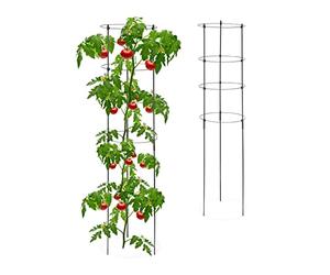 Relaxdays Set 2 Jaulas Plantas Trepadoras con 4 Anillos, Soporte Tomatera Metal y Plástico, Tutores Jardín 120 cm, Negro