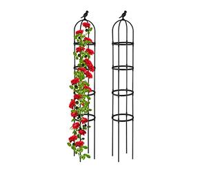 Relaxdays Set 2 Obelisco Flores, 188x30 cm, Soporte Plantas Trepadoras, Metal, Enrejado para Enredaderas, Tutor, Negro