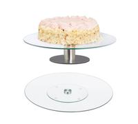 Relaxdays Set 2 platos giratorios cristal tartas plata,transparente