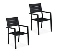 Relaxdays Set 2 Sillas Jardín, 90 x 53,5 x 59 cm, Silla Balcón con Reposabrazos, Metal, Muebles Terraza Modernos, Negro
