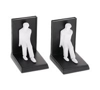 Relaxdays Set 2 Sujetalibros, Forma Persona Apoyada, 14,5x12x9,5 cm, Soportes Libros, Polirresina, Negro y Blanco
