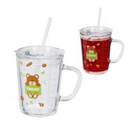 Relaxdays Set 2 vasos infantiles diseño oso marrón,verde,transparente