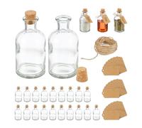Relaxdays Botellitas de cristal 125 ml con corcho marrón claro,transparente