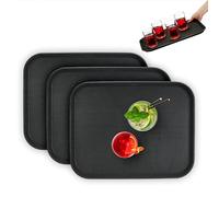 Relaxdays Set 3 Bandejas Bar, Superficie Antideslizante, Plato Rectangular Servir, Bebidas, Gastronomía, 46x35 cm, Negro