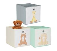 Relaxdays Set 3 cajas de almacenamiento infantil crema,verde,gris