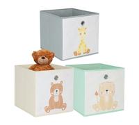 Relaxdays Set 3 cajas de almacenamiento infantil crema,verde,gris