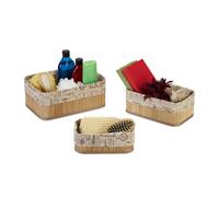 Relaxdays Set 3 cestas almacenaje de bambú natural beige,marrón oscuro,marrón claro