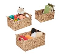 Relaxdays Set 3 Cestas Almacenaje, Jacinto de Agua, Cajas Almacenamiento Cuadradas 3 Tamaños, Organizador Baño, Natural