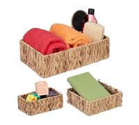 Relaxdays Set 3 Cestas Almacenaje, Tejido Jacinto de Agua, Cajas Almacenamiento, 3 Tamaños, Organizadores Baño, Natural