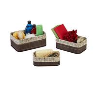 Relaxdays Set 3 Cestas de Almacenaje, Cajas Organizadoras Bambú, Cajitas Baño o Pañuelos, Funda de Tela, Marrón y Beige