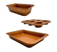 Relaxdays set 3 moldes para hornear: bandeja 6 muffins, molde pan, fuente asar, antiadherente, acero carbono, max. 230°C