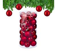 Relaxdays Set 30 Bolas Navidad, Decoración Navideña, 6 cm, Brillante, Adornos Árbol, Plástico Irrompible, Rojo