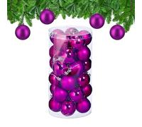 Relaxdays Set 30 Bolas Navidad, Decoración Navideña, 6 cm, Brillante, Adornos Árbol, Plástico Irrompible, Fucsia