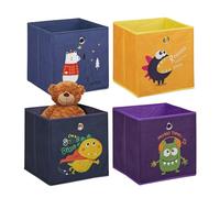 Relaxdays Set 4 Cajas Almacenaje Infantiles, Animales y Monstruos, Cajitas Estantes Cúbicos, 30x30x30cm, Multicolor