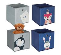 Relaxdays Set de 4 cajas de almacenaje infantiles azul,gris