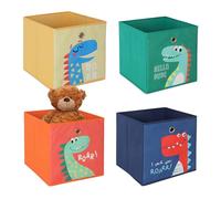 Relaxdays Set 4 Cajas Almacenaje Infantiles, Estampado Niños, Cajitas Plegables Estantes Cúbicos, 30x30x30cm, Multicolor