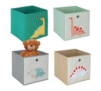 Relaxdays Set 4 Cajas Almacenaje Infantiles, Estampado Niños, Cajitas Plegables Estantes Cúbicos, 30x30x30cm, Multicolor