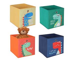 Relaxdays Set 4 Cajas Almacenaje Infantiles, Estampado Niños, Cajitas Plegables Estantes Cúbicos, 30x30x30cm, Multicolor