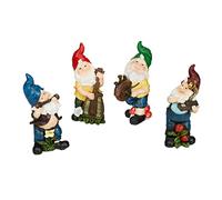 Relaxdays Set 4 Gnomos Jardín, Músicos, Resistente Intemperie y Heladas, Figura Enano Exterior, Poliresina, Multicolor