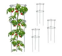 Relaxdays Set 4 Jaulas Tomates, Soporte Plantas Trepadoras, Tutor Enredadera, Guía Tomatera 3 Patas, Acero, Verde Oscuro