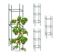 Relaxdays Set 4 Jaulas Tomates, Soporte Plantas Trepadoras, Tutor Tomateras, 120 x 32 x 32 cm, Acero y Plástico, Verde