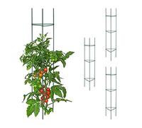 Relaxdays Set 4 Jaulas Tomates, Soporte Plantas Trepadoras, Tutor Tomateras, 150 x 32 x 32 cm, Acero y Plástico, Verde