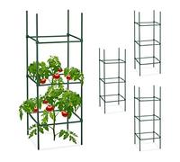 Relaxdays Set 4 Jaulas Tomates, Soporte Plantas Trepadoras, Tutor Tomateras, 90 x 32 x 32 cm, Acero y Plástico, Verde
