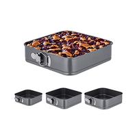 Relaxdays Set 4 Moldes Bizcocho, Cuadrados, 15/18/22/26 cm, Acero Inoxidable, Revestimiento Antiadherente, Antracita
